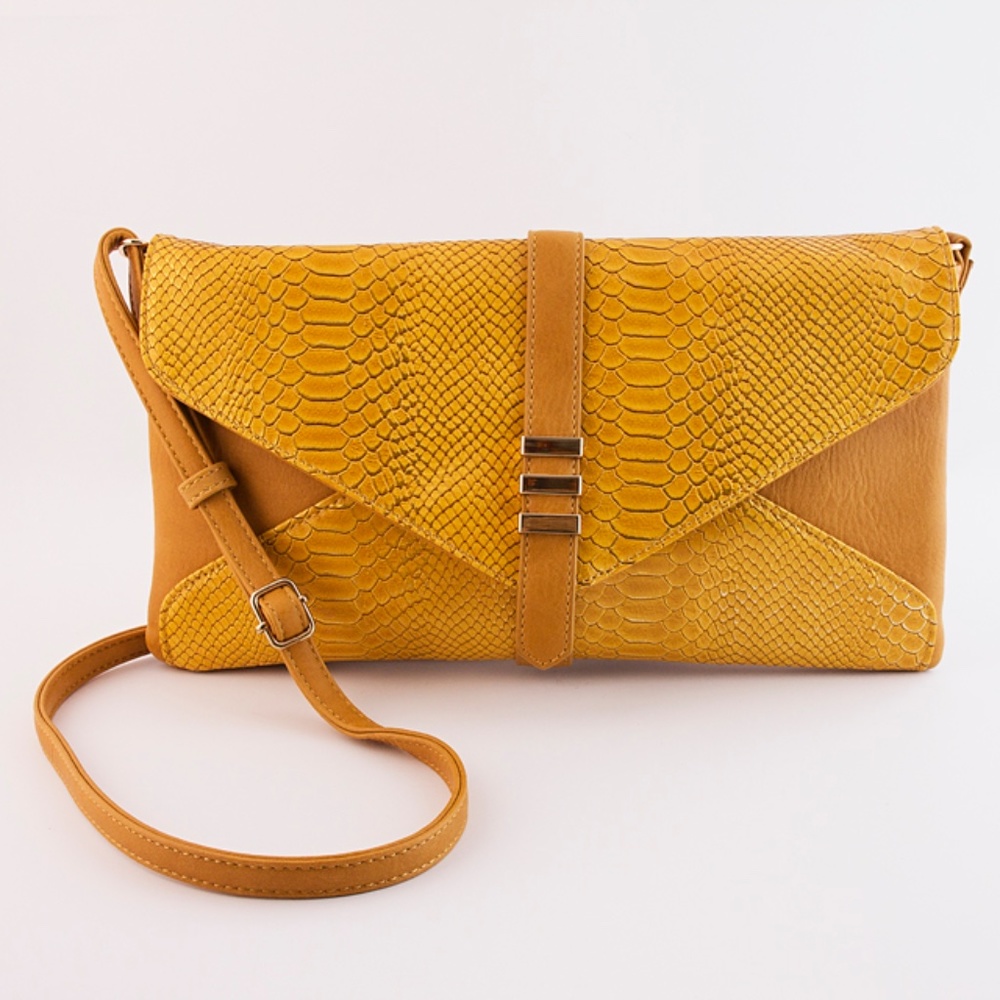 Women's Gold Snake Vegan Leather Envelope Clutch